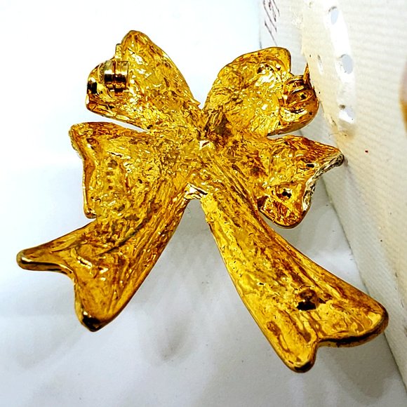 Vintage Holiday Rhinestone Bow Pin Brooch Gold & Silver Christmas Holiday - NOS - Picture 5 of 6